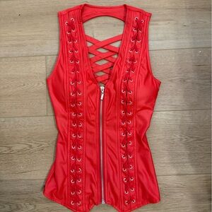 Red Kids One Piece with Lace-Up Design